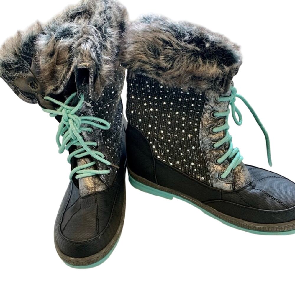 Justice Black Sparkle Faux Fur Duck Boots